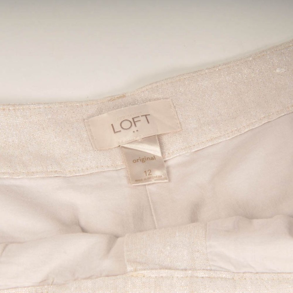 Ann Taylor LOFT Cream Metallic Linen Blend Pockets Lined Shorts, Size 12 {EX+} - Picture 4 of 4